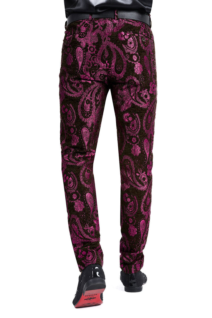 Barabas Men's Paisley Floral Print Design Luxury Pants 2CP3101 Magenta