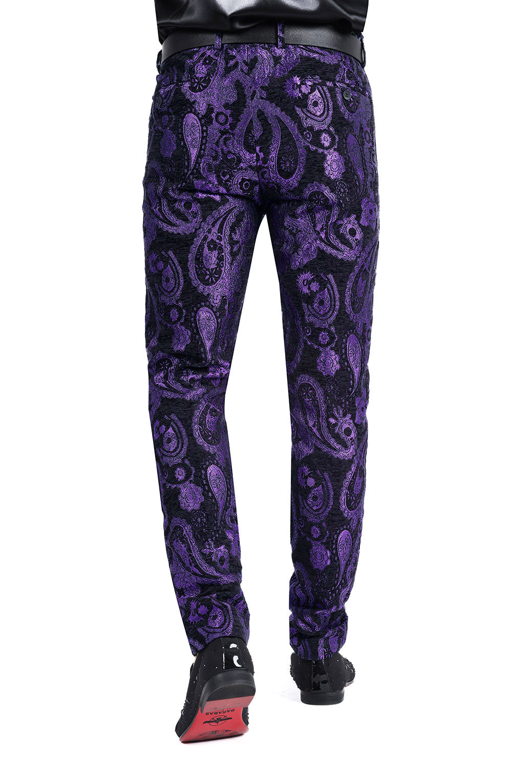 Barabas Men's Paisley Floral Print Design Luxury Pants 2CP3101 Purple Black