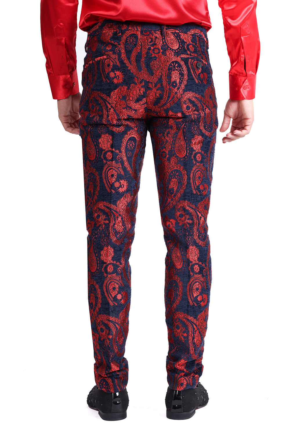 Barabas Men's Paisley Floral Print Design Luxury Pants 2CP3101 Red Navy