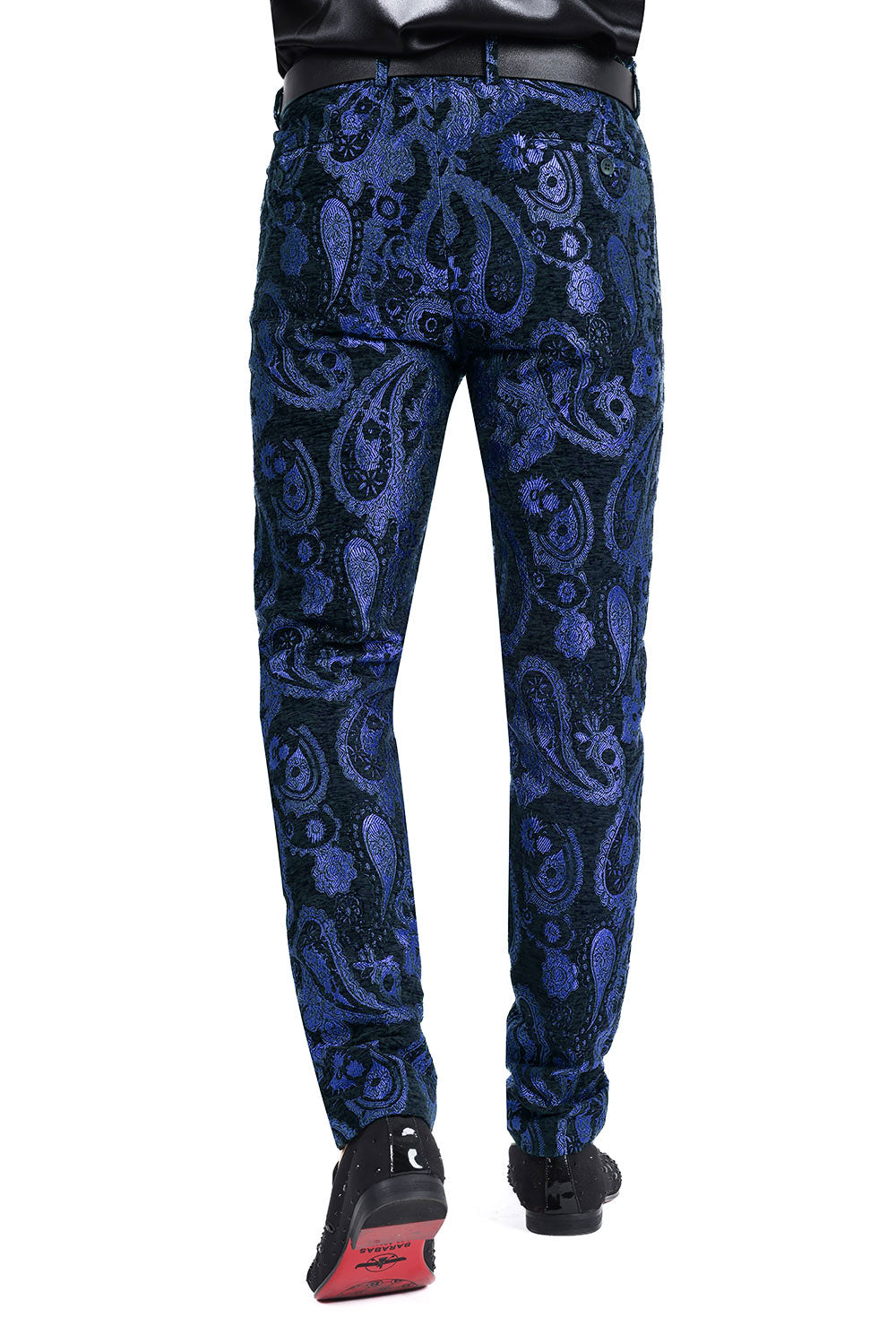 Barabas Men's Paisley Floral Print Design Luxury Pants 2CP3101 Royal Black