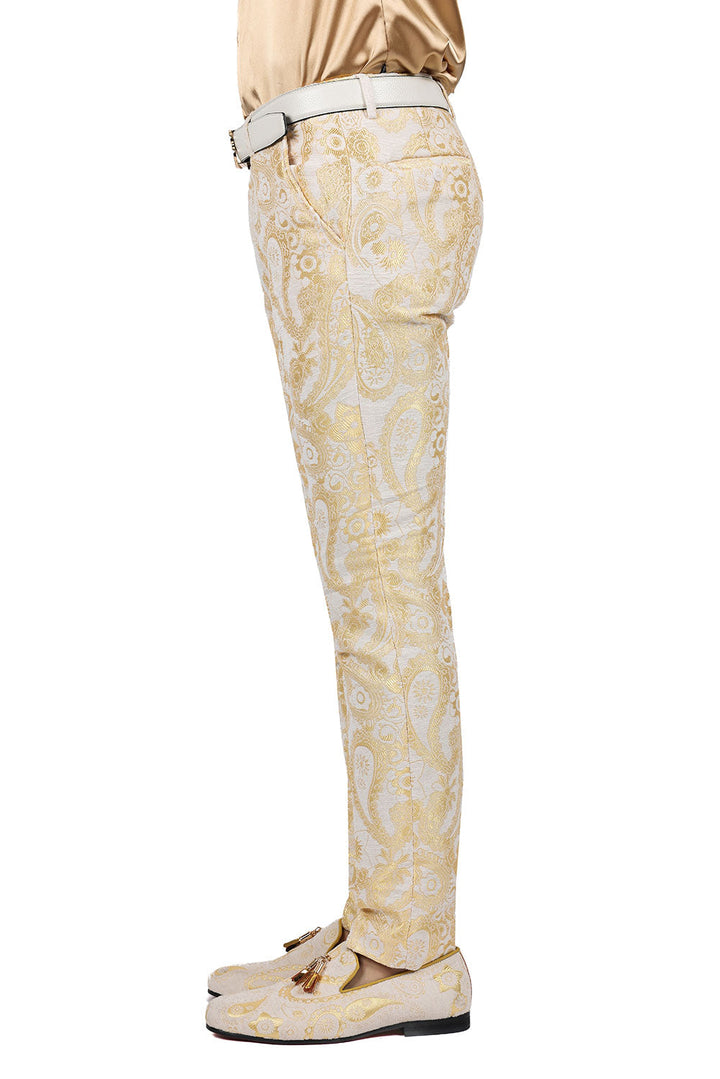 Barabas Men's Paisley Floral Print Design Luxury Pants 2CP3101 Gold