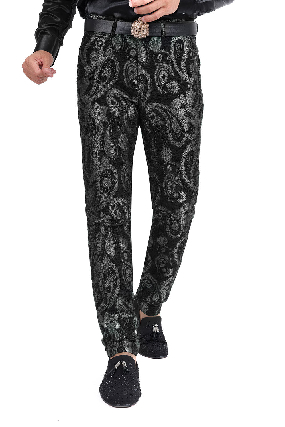 Barabas Men's Paisley Floral Print Design Luxury Pants 2CP3101 Black