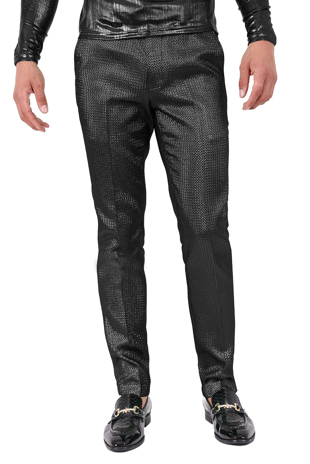 Barabas Men's Solid Color Shiny Textured Luxury Chino Pants 2cp3105 Black