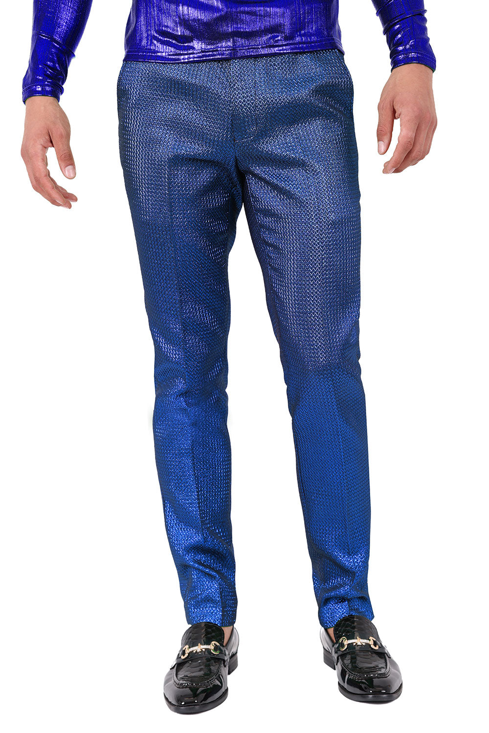 Barabas Men's Solid Color Shiny Textured Luxury Chino Pants 2cp3105 Blue