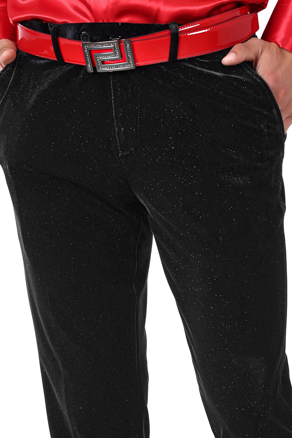 BARABAS Men's Solid With Sparkly Glittery Chino Pants 2CP3106 Black Silver