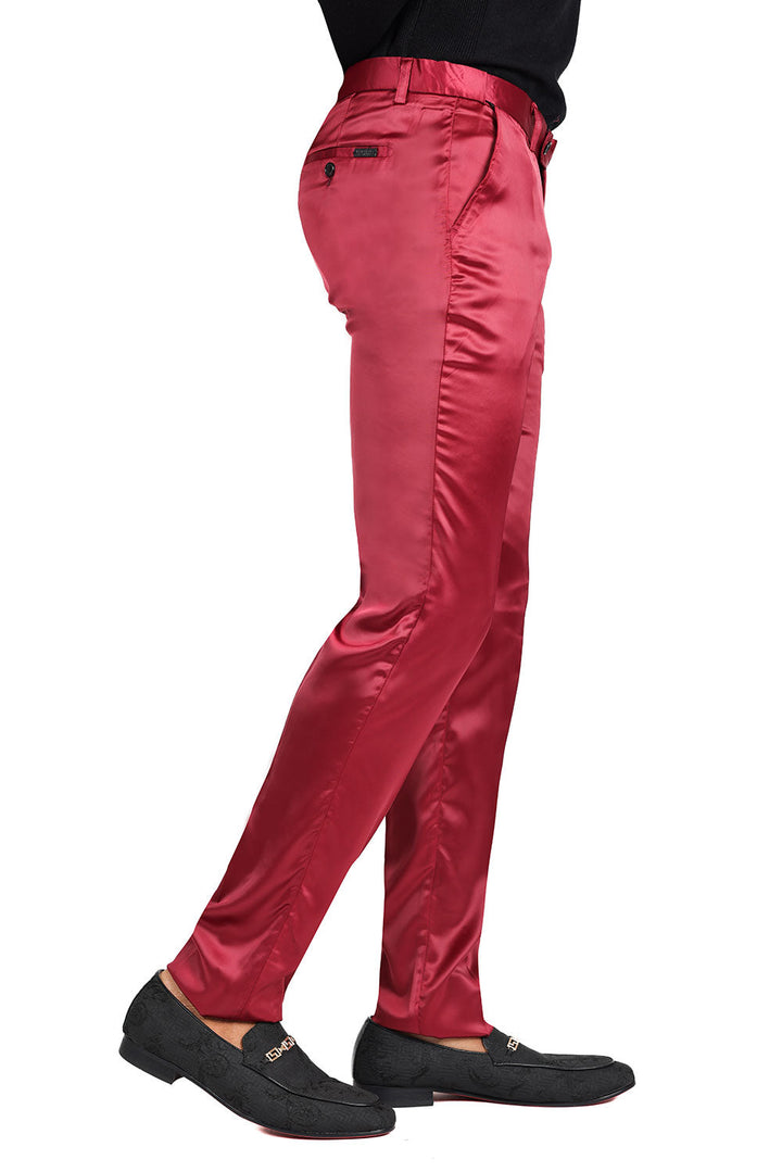 Barabas Men's Satin Solid Design Shiny Luxury Chino Pants 2CP3114 Burgundy