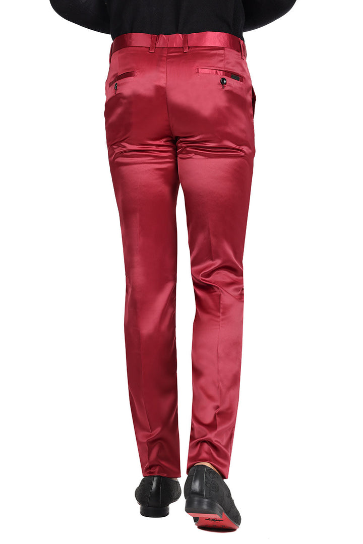 Barabas Men's Satin Solid Design Shiny Luxury Chino Pants 2CP3114 Burgundy