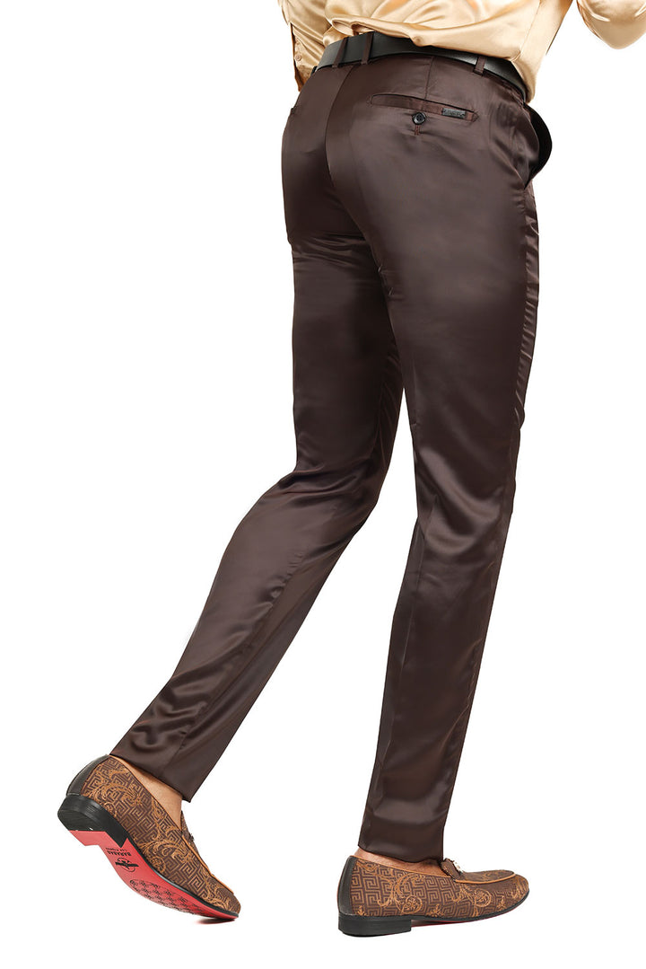 Barabas Men's Satin Solid Design Shiny Luxury Chino Pants 2CP3114 Brown