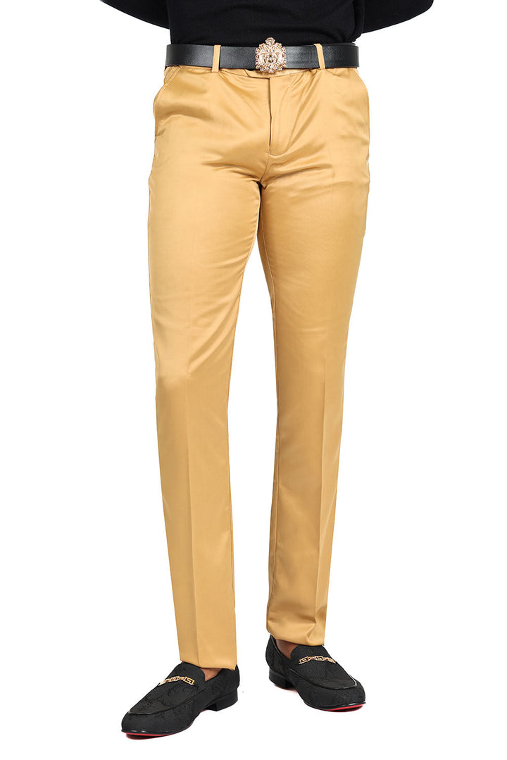 Barabas Men's Satin Solid Design Shiny Luxury Chino Pants 2CP3114 Mustard