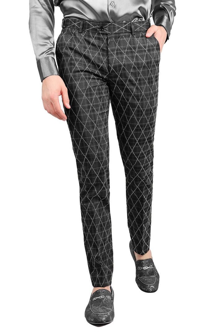Barabas Men's Rhinestone Checkered Plaid Chino Dress Pants 2CPR1 Black
