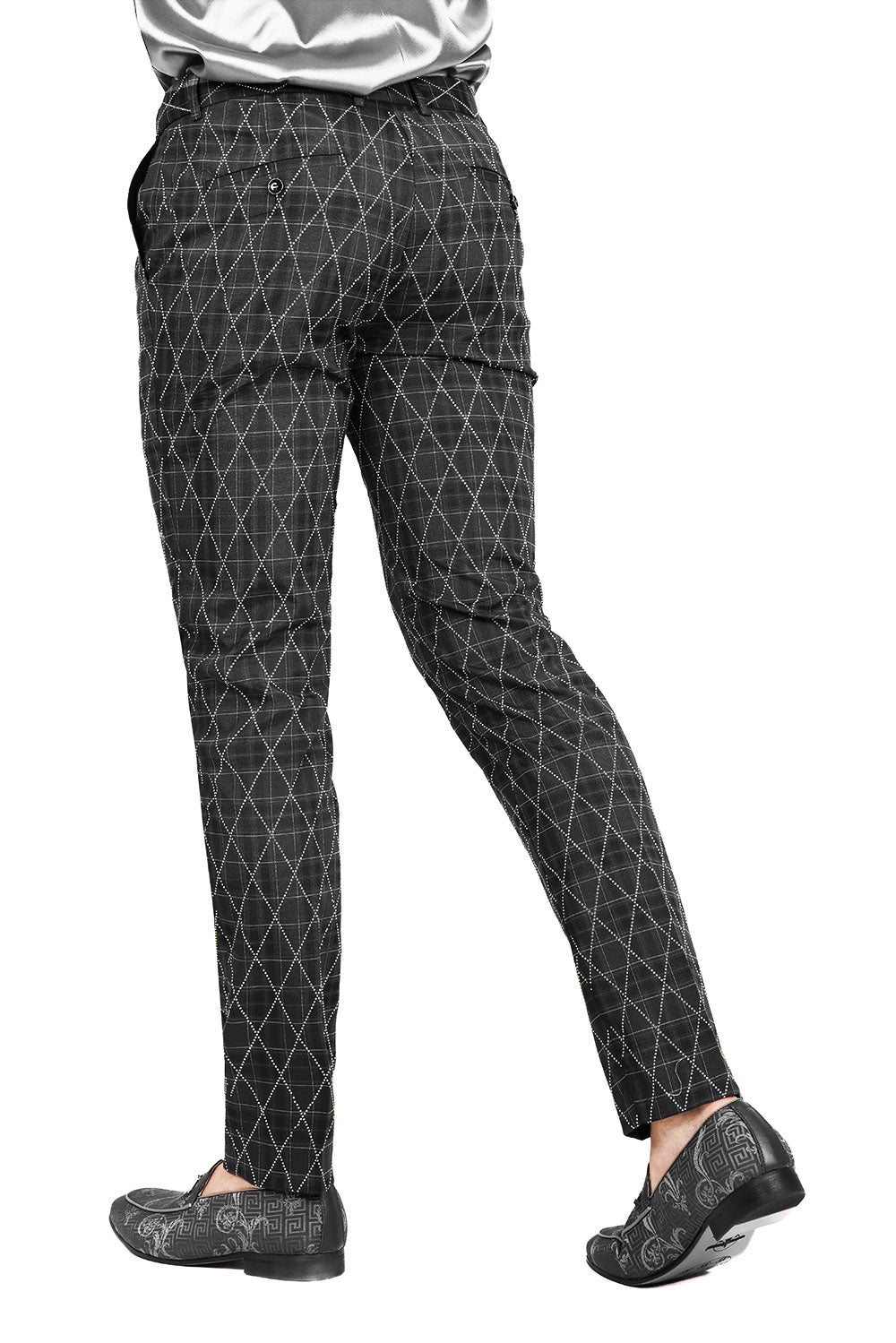 Barabas Men's Rhinestone Checkered Plaid Chino Dress Pants 2CPR1 Black