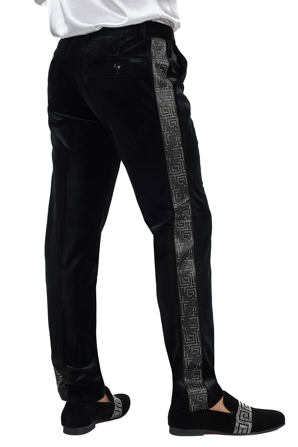 Barabas Men's Dress Velvet Rhinestone Greek Key Luxury Pants 2CPR3 Black Silver