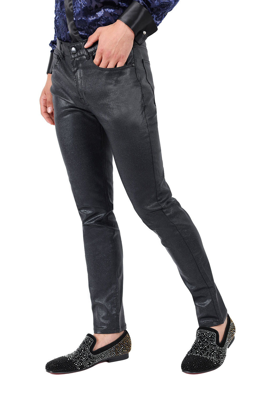 Barabas Men's Glossy Shiny Design Sparkly Luxury Dress Pants 2CPW27 Glitter Black