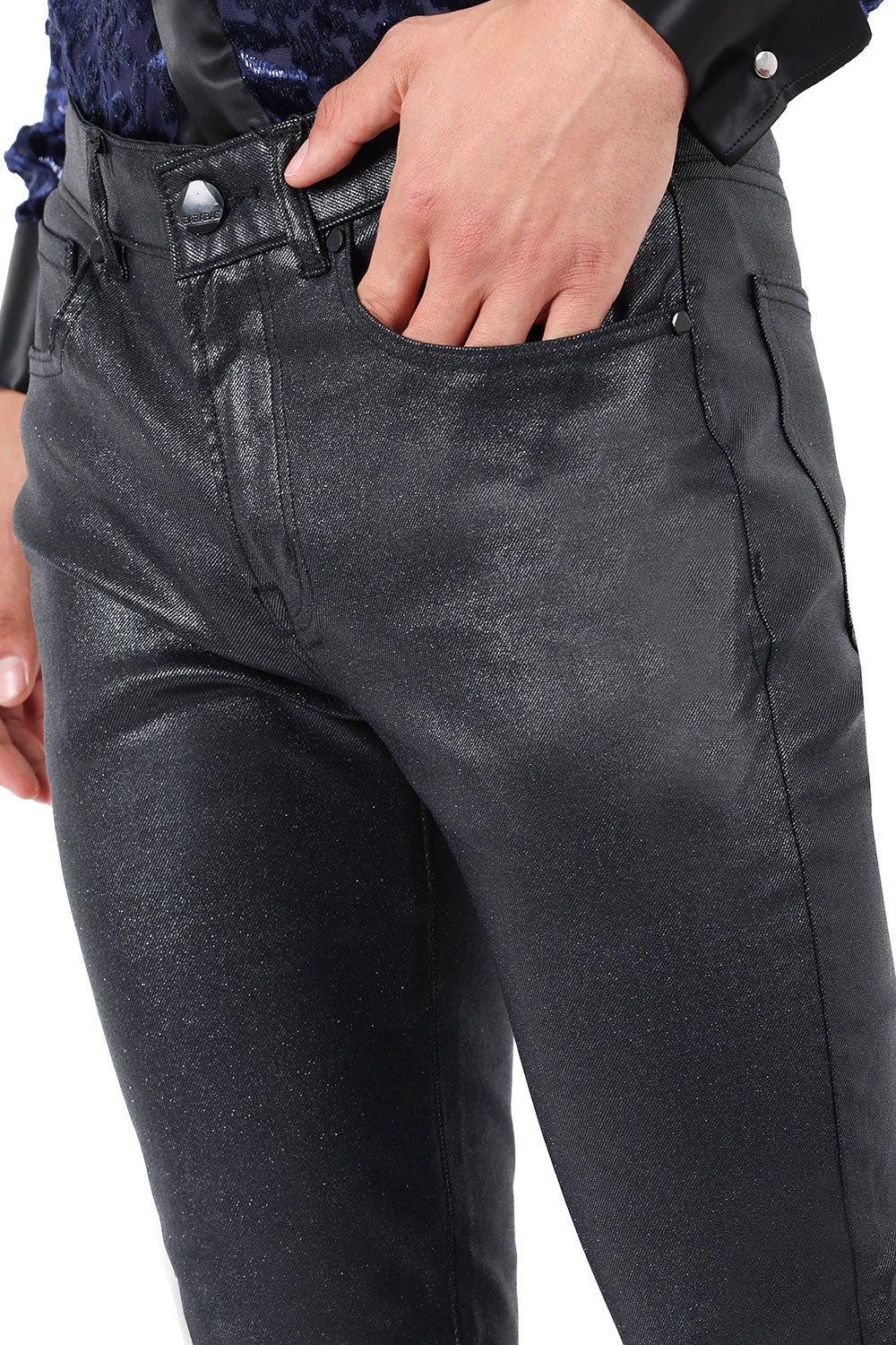 Barabas Men's Glossy Shiny Design Sparkly Luxury Dress Pants 2CPW27 Glitter Black