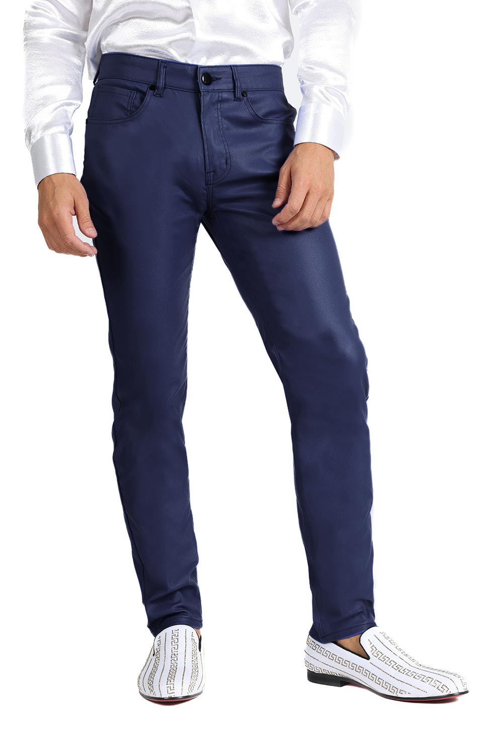 Barabas Men's Glossy Shiny Design Sparkly Luxury Dress Pants 2CPW27 Glitter Navy