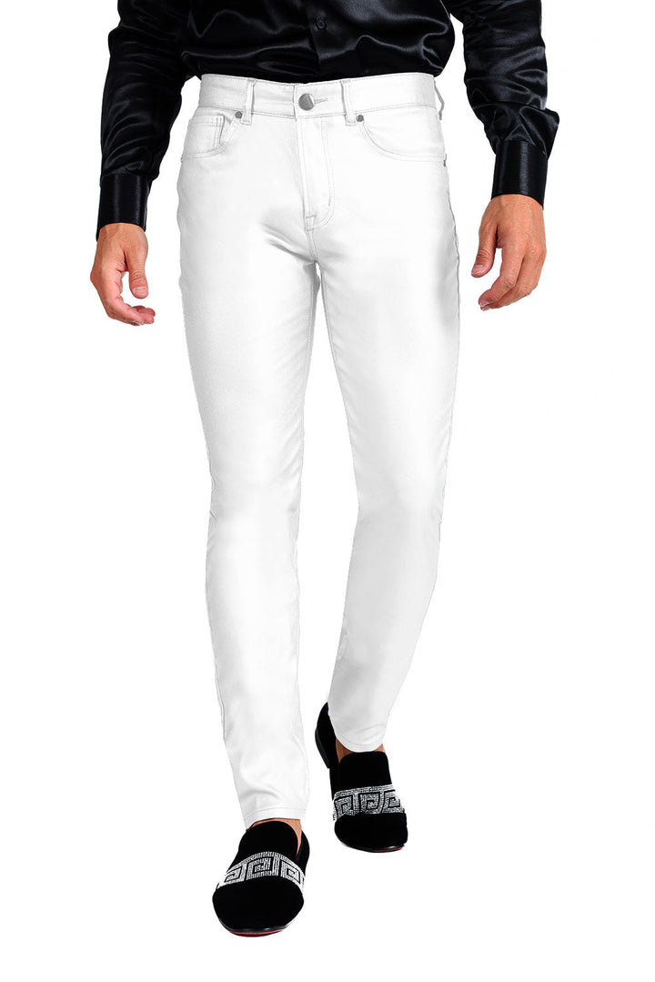 Barabas Men's Glossy Shiny Design Sparkly Luxury Dress Pants 2CPW27 White