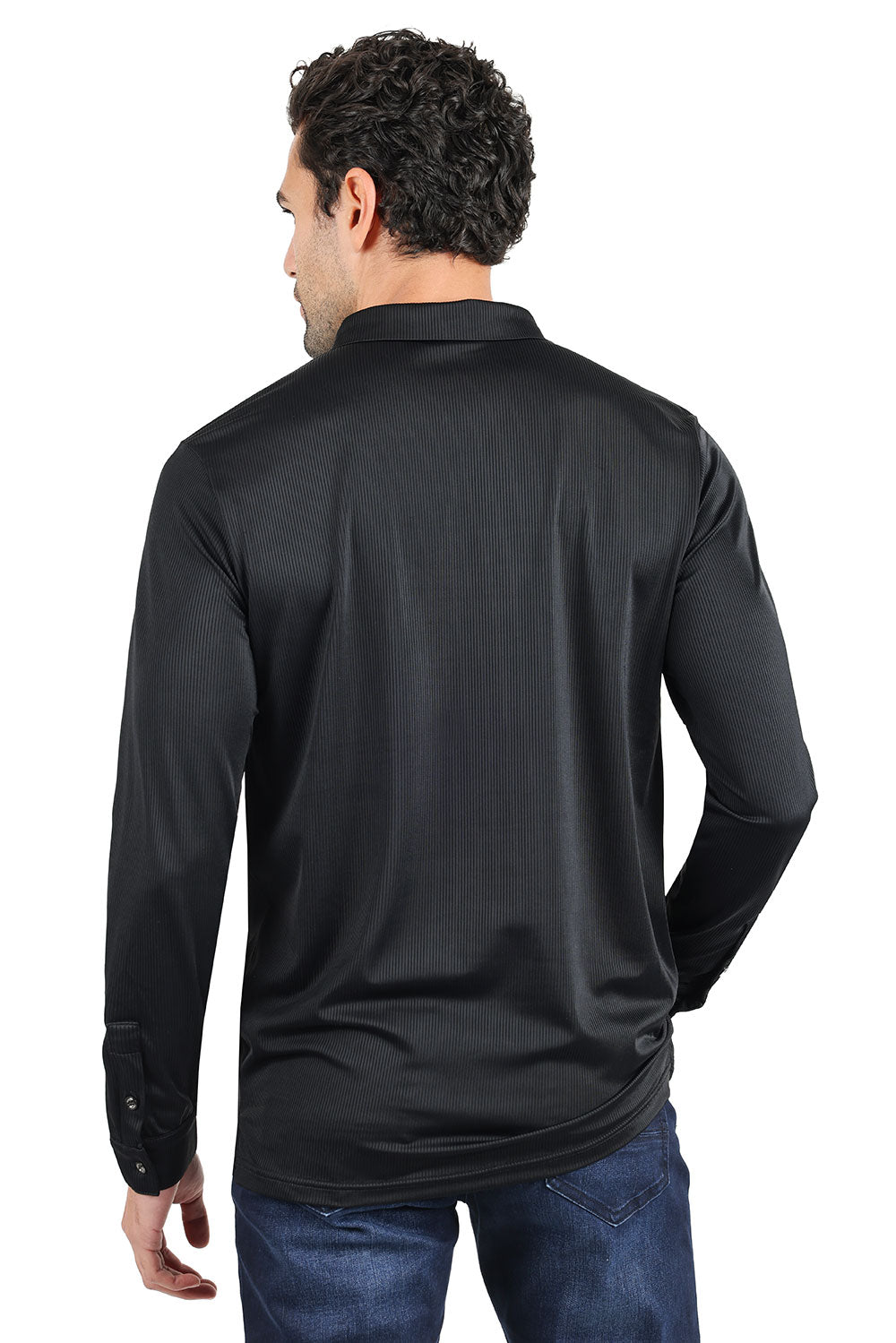 Barabas Men's Premium Solid Color Long  Sleeve Polo Shirts 2DPL30 Black