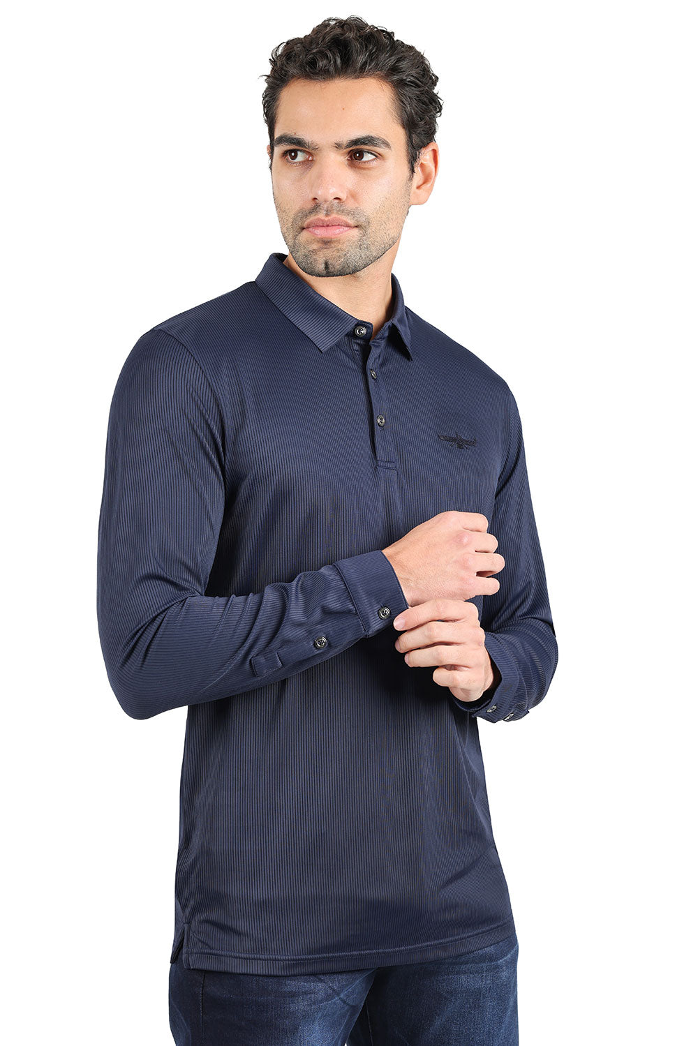 Barabas Men's Premium Solid Color Long  Sleeve Polo Shirts 2DPL30 Navy