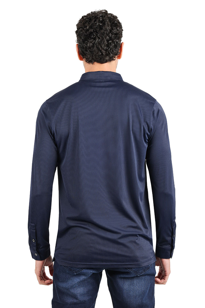 Barabas Men's Premium Solid Color Long  Sleeve Polo Shirts 2DPL30 Navy