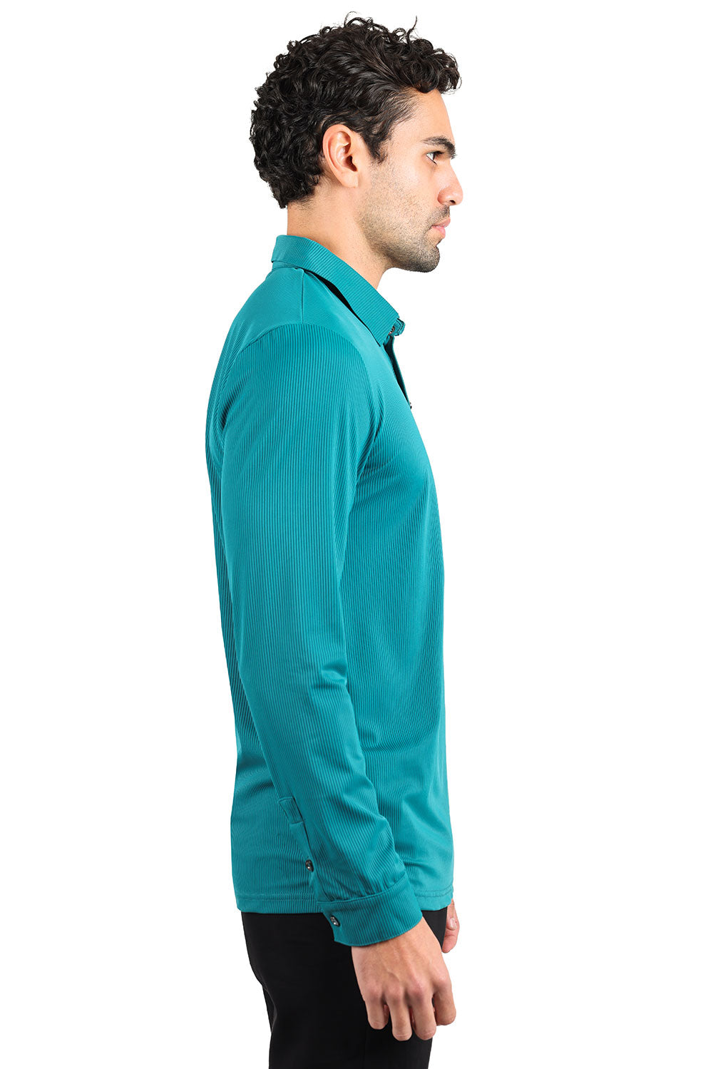 Barabas Men's Premium Solid Color Long Sleeve Polo Shirts 2DPL30 Teal