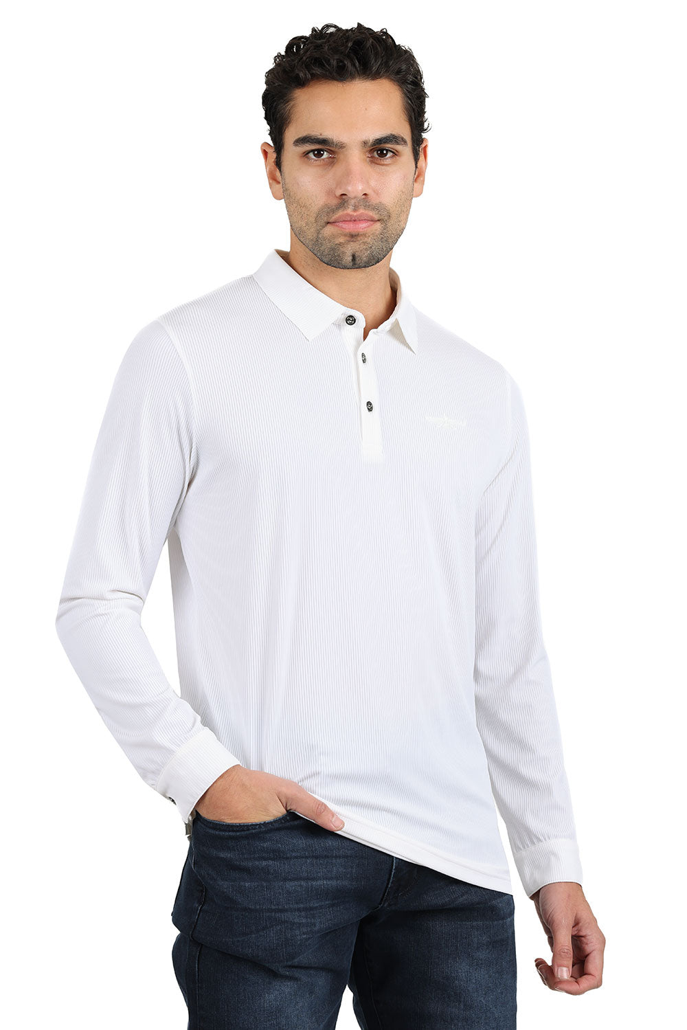 Barabas Men's Premium Solid Color Long Sleeve Polo Shirts 2DPL30 White