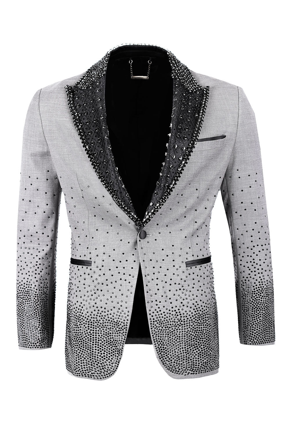 Barabas Men's Rhinestone Peak Lapel Luxury Blazer 2EBL3 Grey