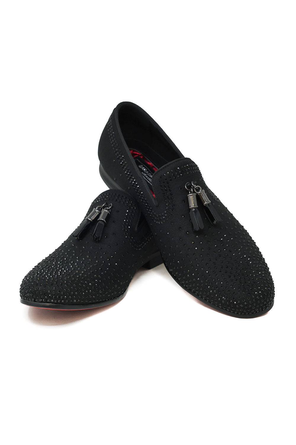 Barabas Men's Rhinestone Slip On Tassel Loafer Dress Shoes 2ESH3 Black
