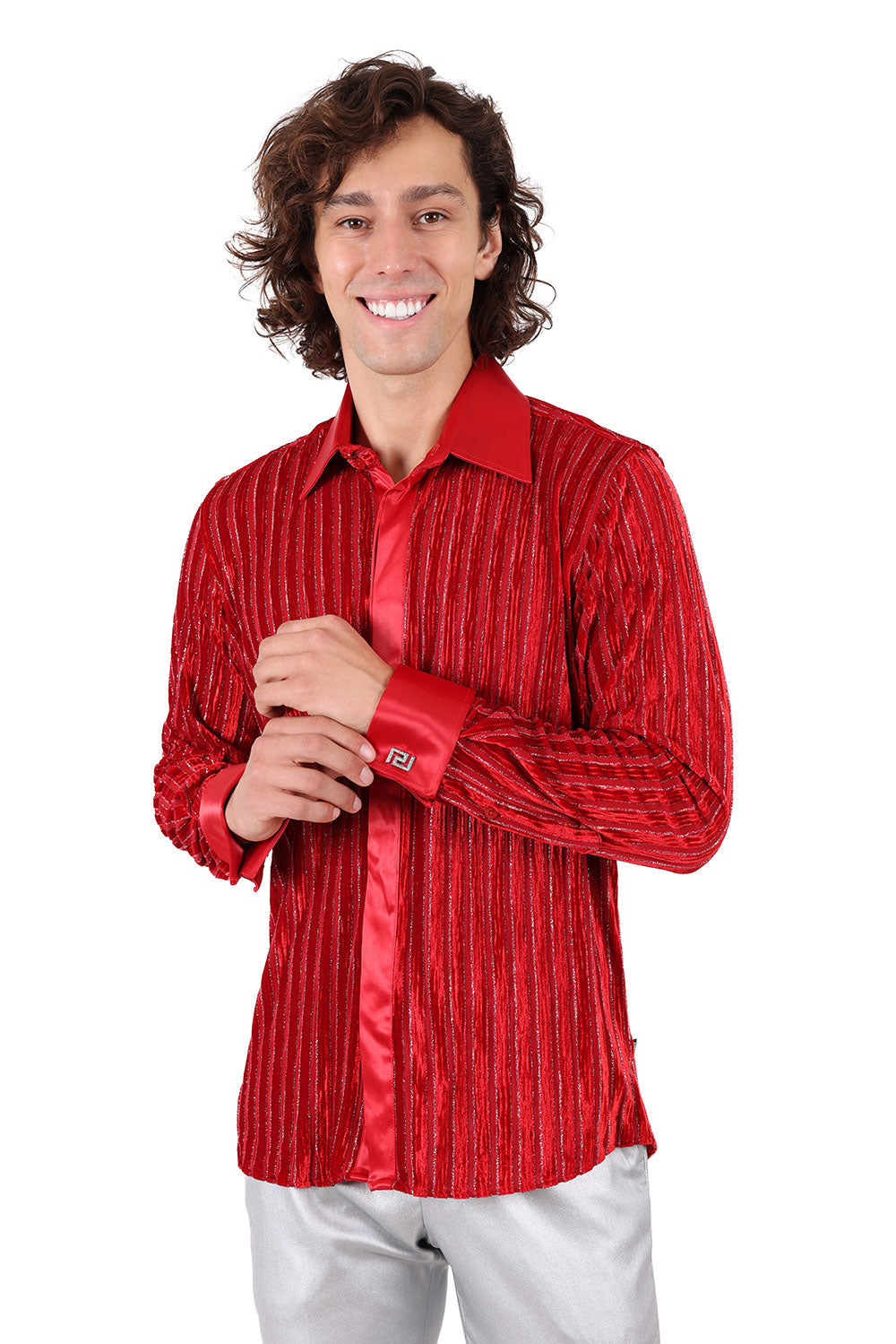 Barabas Men's French Cuff Long Sleeve Button Down Shirt 2FCS1001 Red
