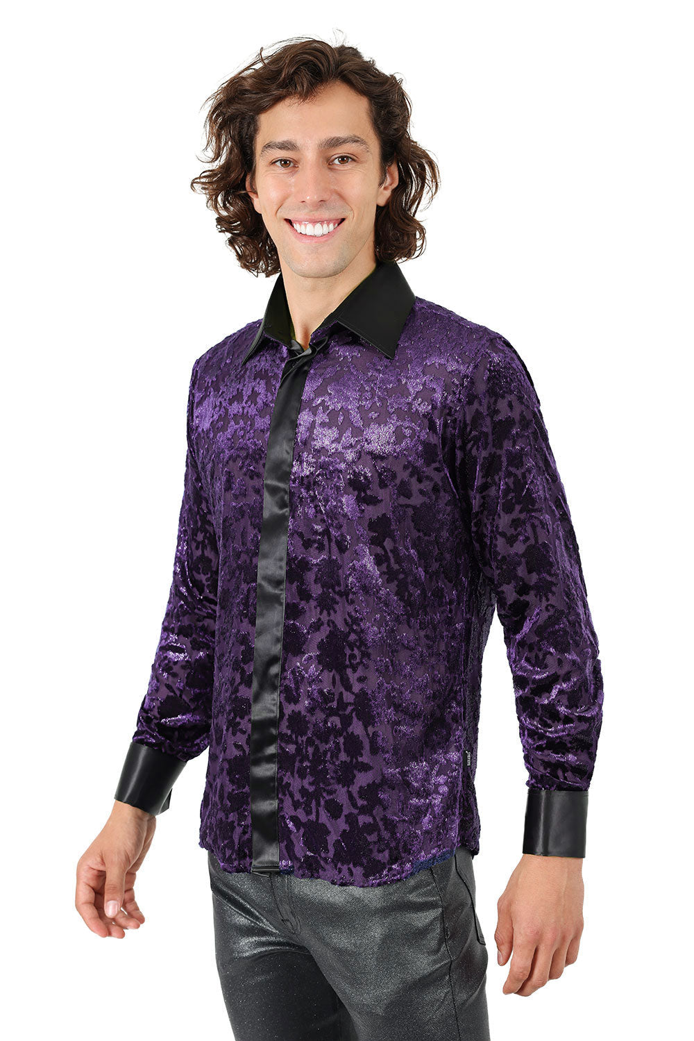 Barabas Men's Luxury French Cuff Long Sleeve Button Down Shirt FCS1003 Purple Black