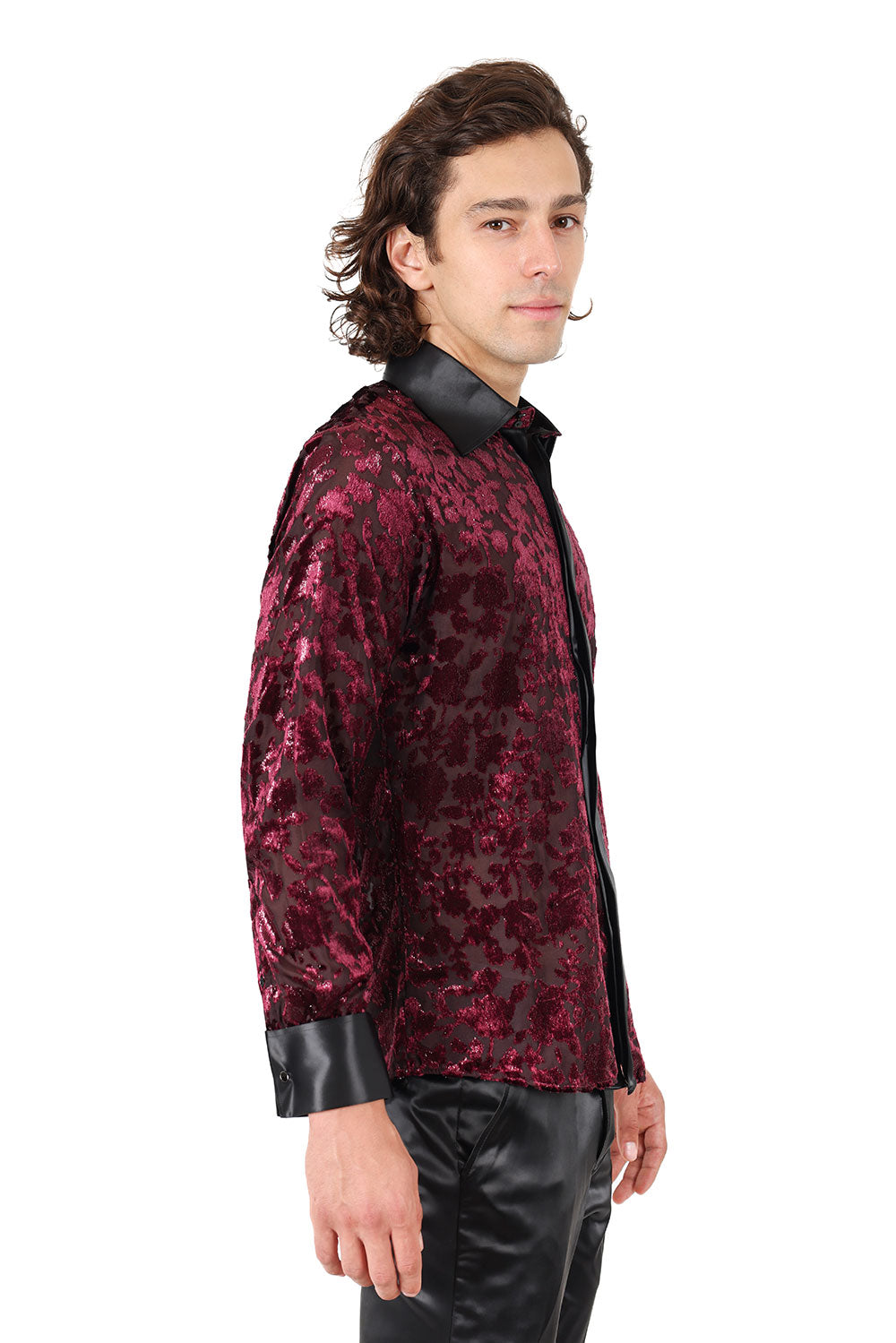 Barabas Men's Luxury French Cuff Long Sleeve Button Down Shirt FCS1003 Burgundy Black