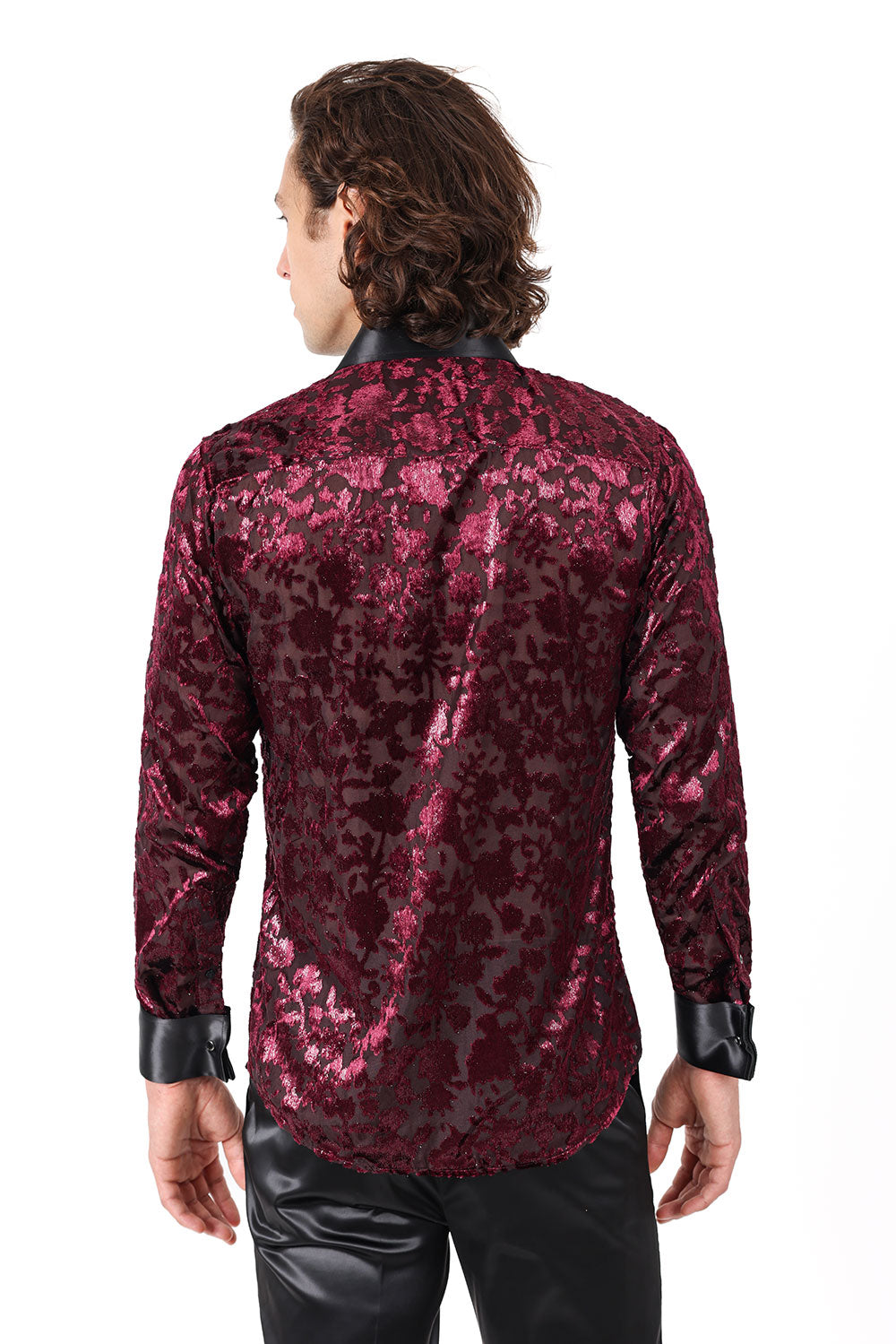 Barabas Men's Luxury French Cuff Long Sleeve Button Down Shirt FCS1003 Burgundy Black