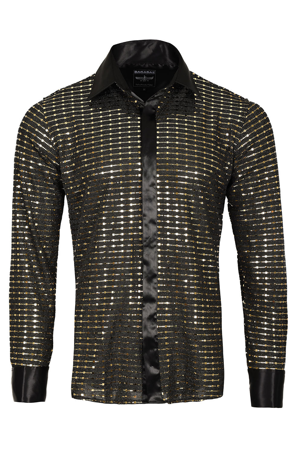 Barabas Men's French Cuff Glittery Sparkly Shiny Shirt 2FCS1005  Gold Black