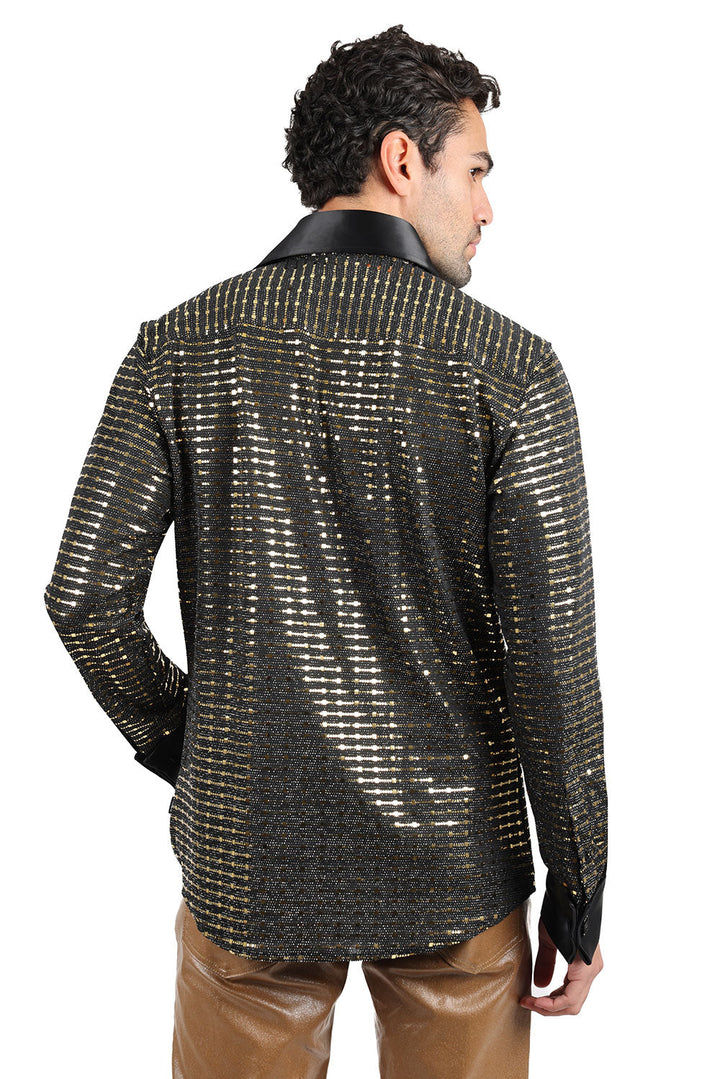 Barabas Men's French Cuff Glittery Sparkly Shiny Shirt 2FCS1005 Gold