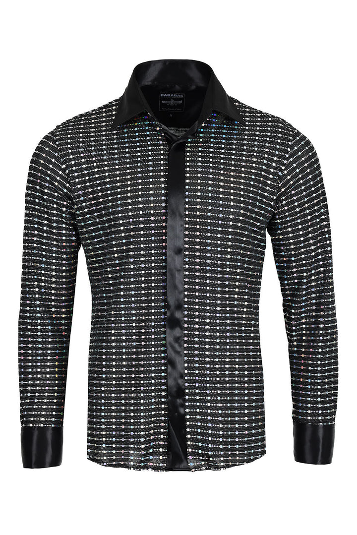 Barabas Men's French Cuff Glittery Sparkly Shiny Shirt 2FCS1005 Black Silver