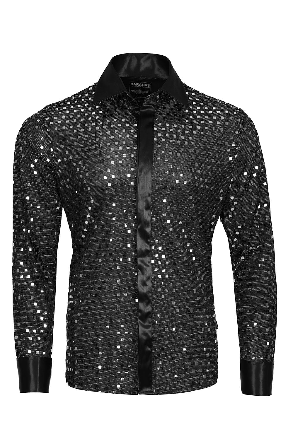 Barabas Men's French Cuff Glittery Sparkly Striped Shirt 2FCS1007 Black