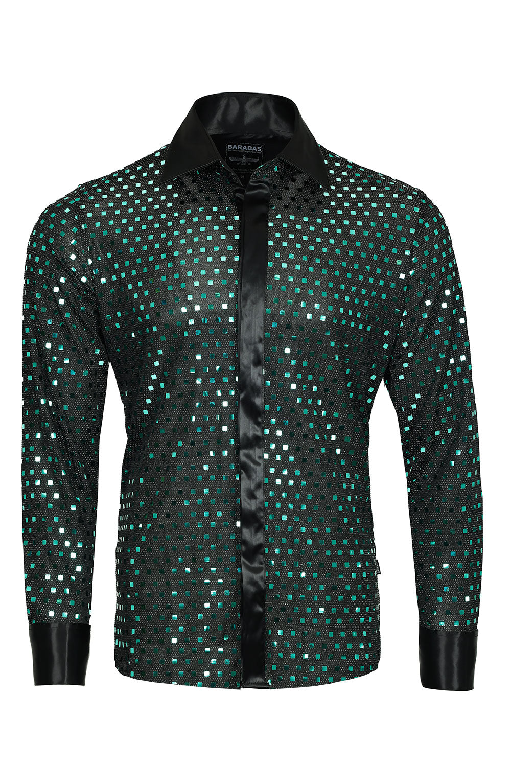 Barabas Men's French Cuff Glittery Sparkly Striped Shirt 2FCS1007 Emerald