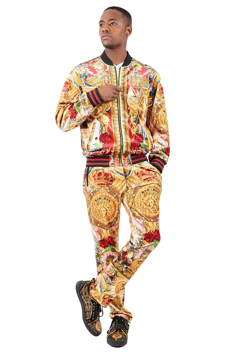 BARABAS Men's Zipper Closure Medusa Floral Jacket 2JBP21 Gold