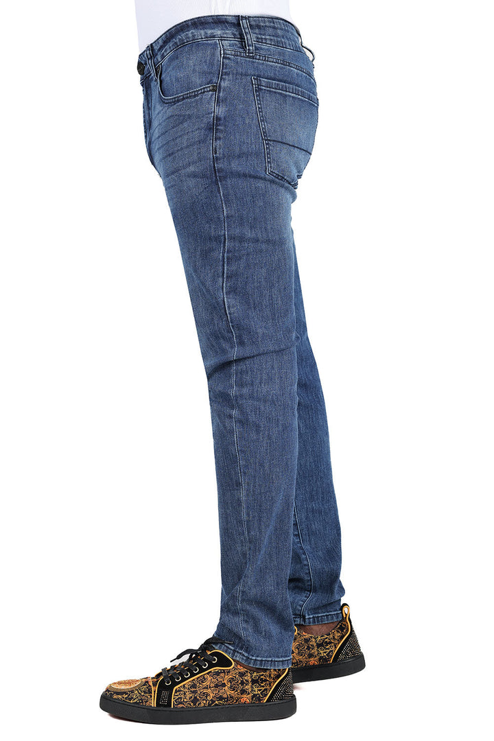Barabas Men's Washed Medium Blue Premium Denim Jeans 2JE05SL