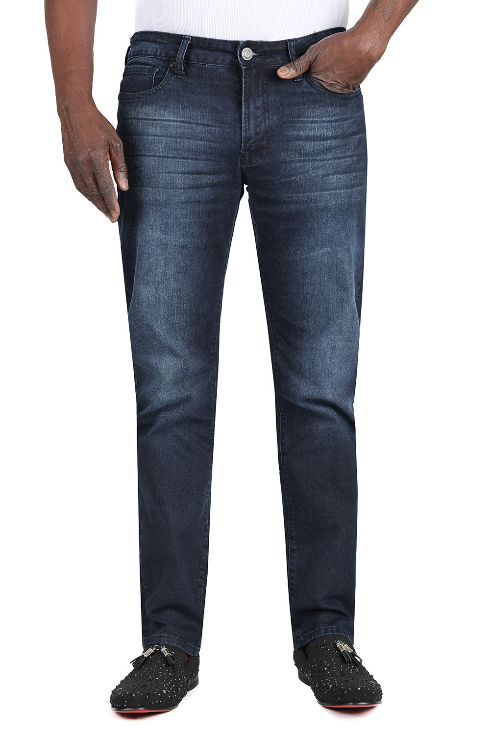 Barabas Men's Premium Dark Wash Blue Denim Straight Jeans 2JE07ST