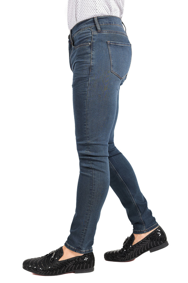 Barabas Men's Solid Color Classic Workforce Denim Jeans 2JE11SL Mid Blue