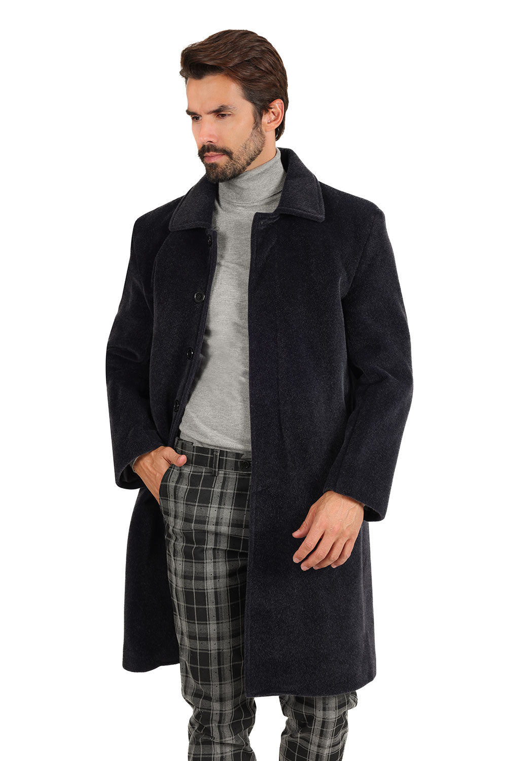 Barabas Men's Solid Color Luxury Collared Over Coat Jacket 2JLW01