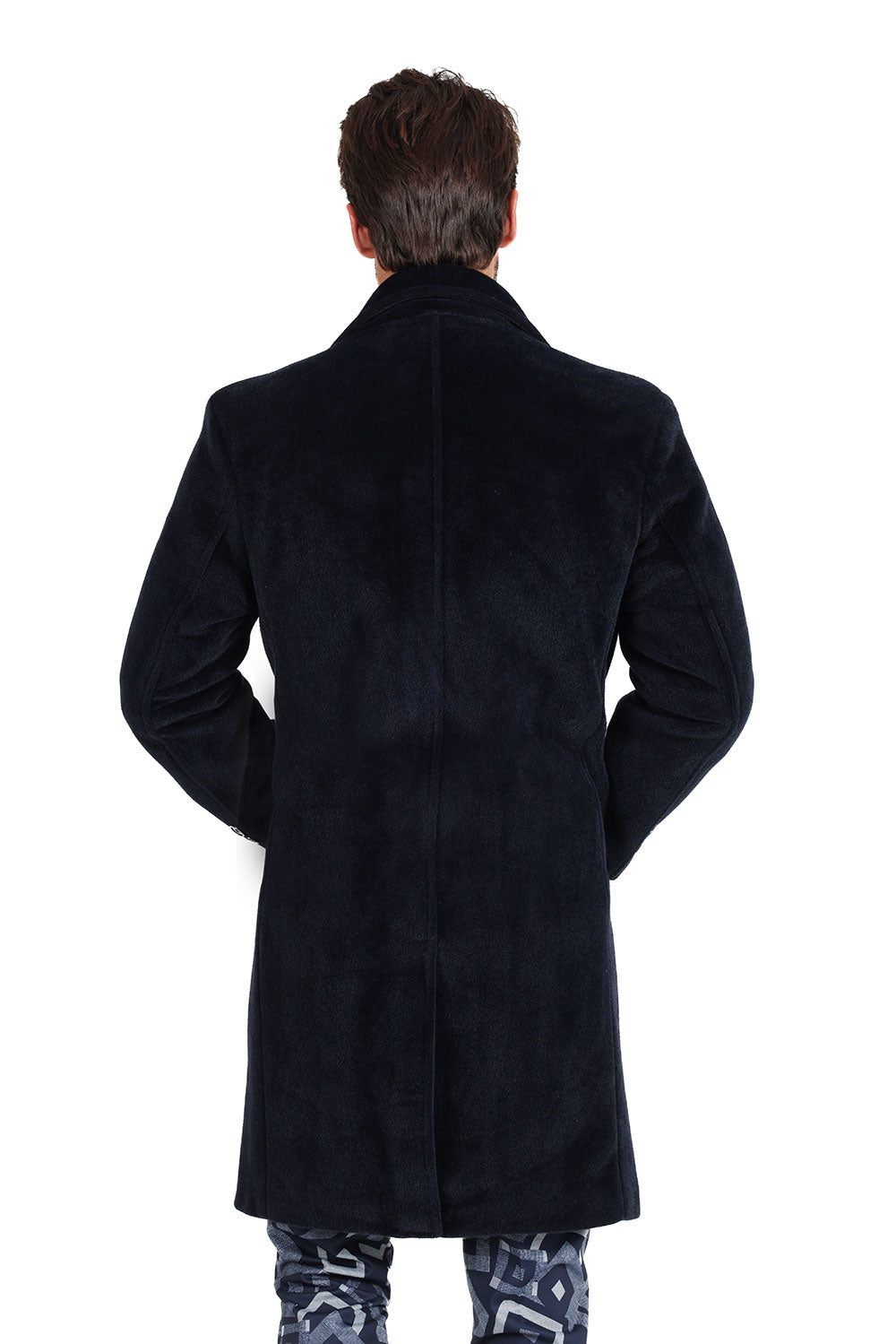 Barabas Men's Solid Color Luxury Collared Over Coat Jacket 2JLW01 Navy