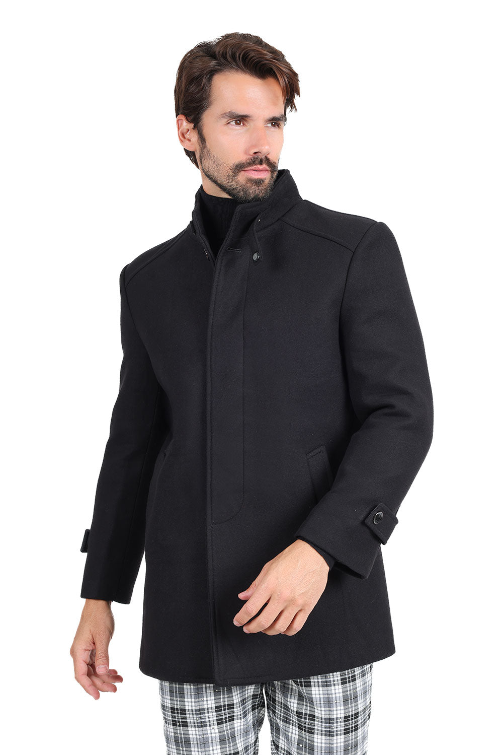 Barabas Men's Solid Color Luxury Collared Over Coat Jacket 2JLW03