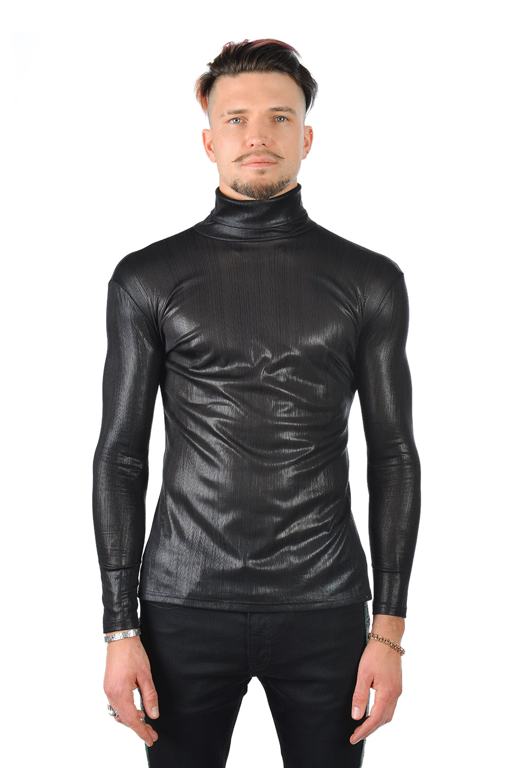 Barabas Men's Metallic Design Luxury Long Sleeve Shirt Sweater 2KT1000 Black