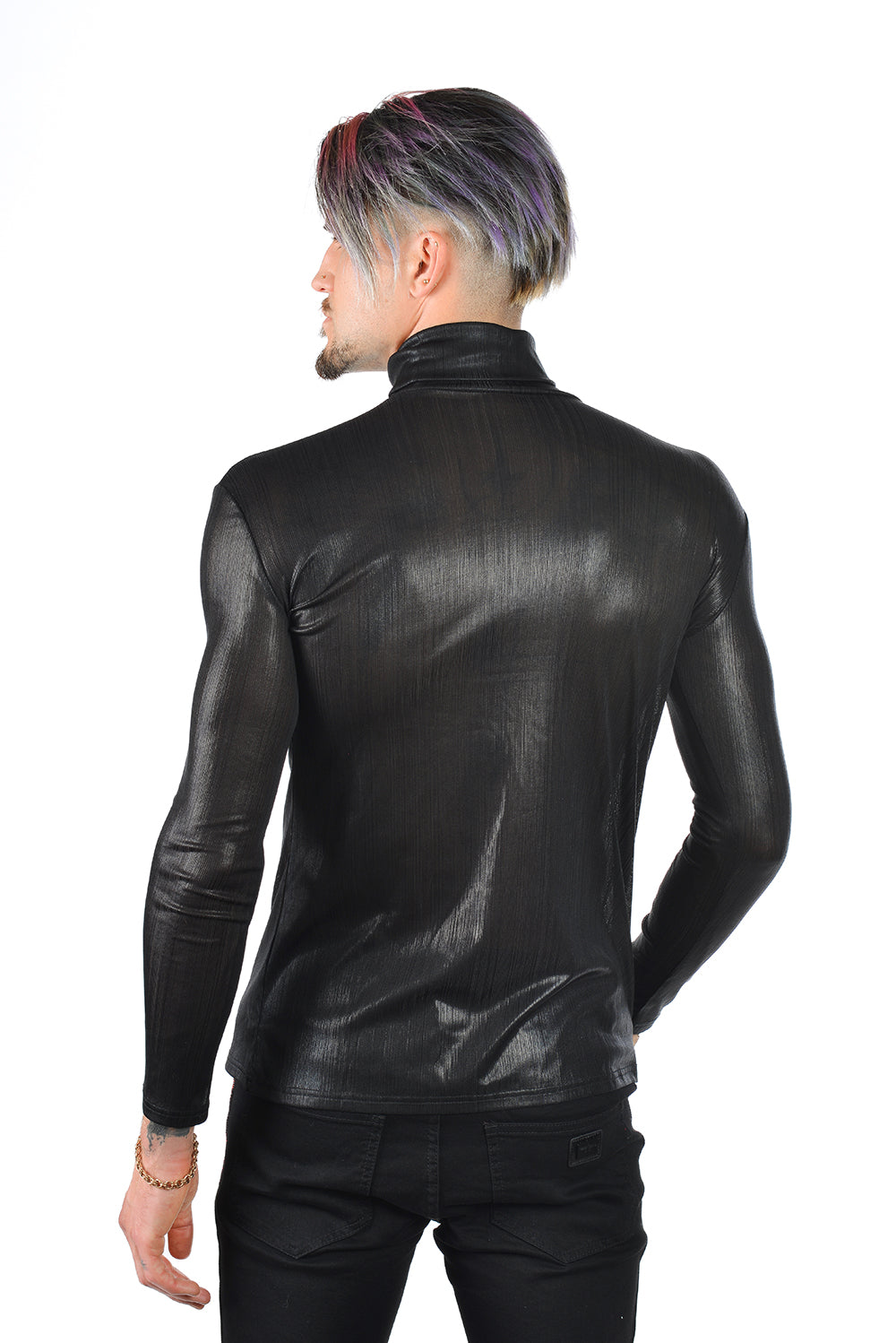 Barabas Men's Metallic Shiny Long Sleeve Turtle Neck Sweater 2KT1000 Black