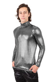 Barabas Men's Metallic Shiny Long Sleeve Turtleneck Sweater 2KT1000 #Color_Charcoal
