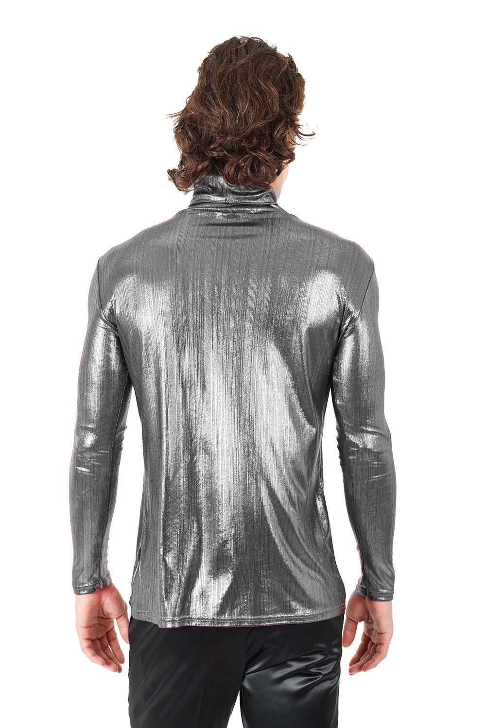 Barabas Men's Metallic Shiny Long Sleeve Turtleneck Sweater 2KT1000 Silver