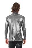 Barabas Men's Metallic Shiny Long Sleeve Turtleneck Sweater 2KT1000 #Color_Charcoal