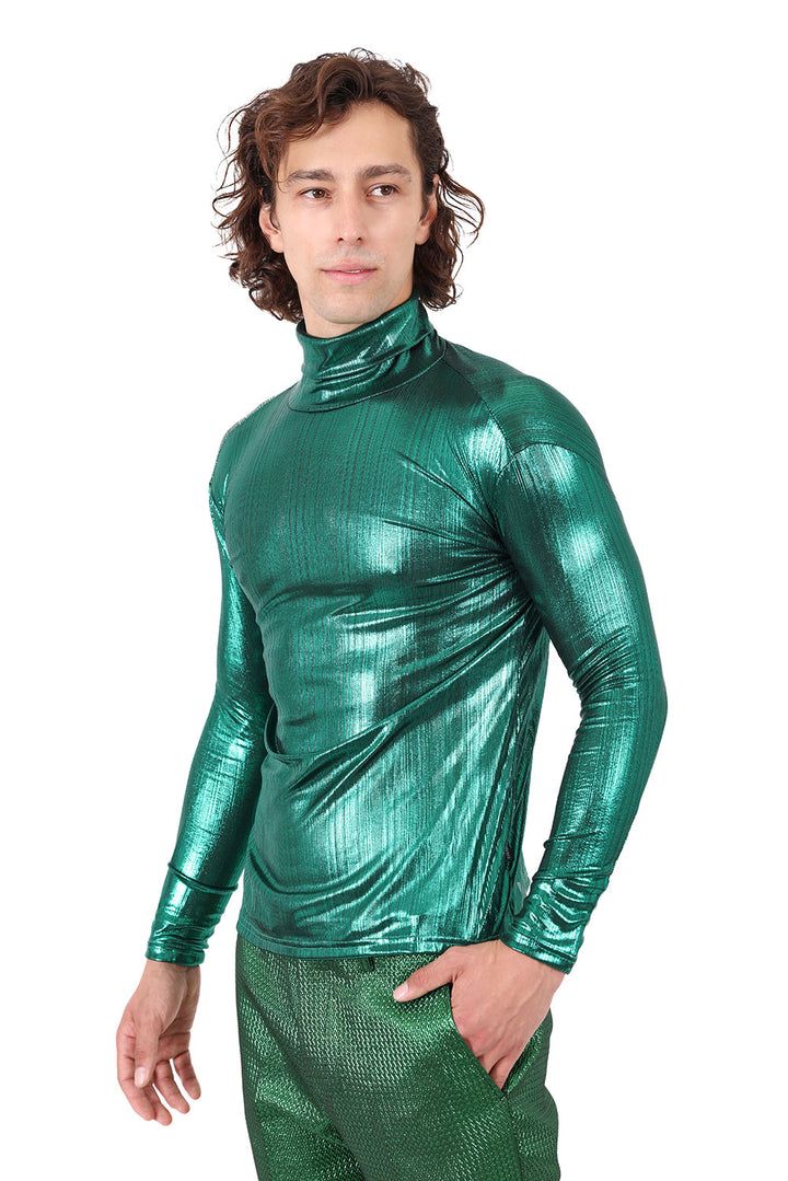 Barabas Men's Metallic Shiny Long Sleeve Turtleneck Sweater 2KT1000 Emerald