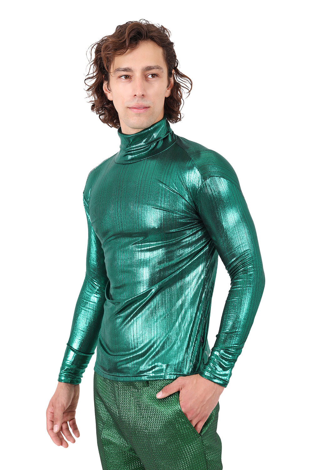 Barabas Men's Metallic Shiny Long Sleeve Turtleneck Sweater 2KT1000 Emerald